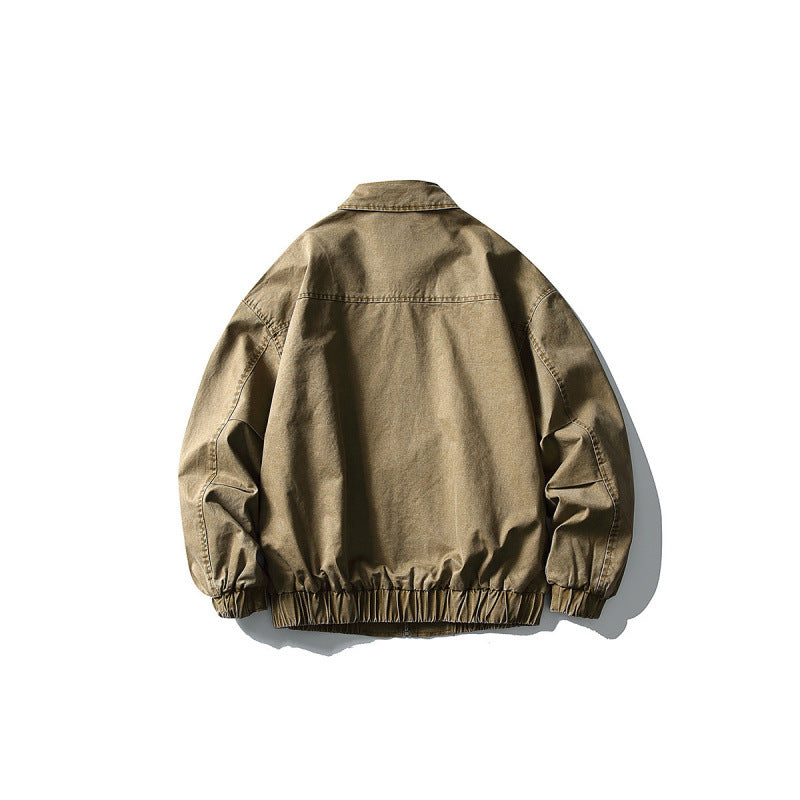 Unisex Kurze kastige Denim-Blousonjacke mit Reißverschluss, Hemdkragen und elastischem Saum Nord Taschen