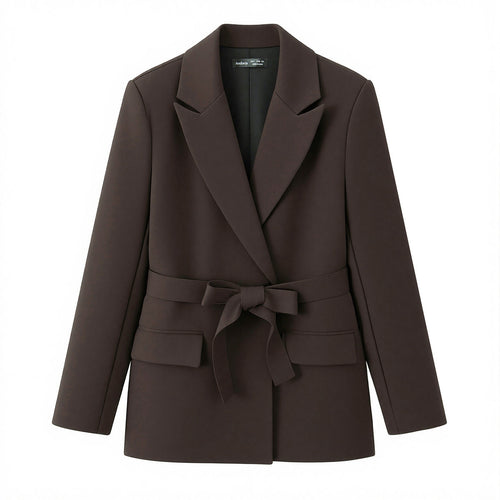 Damen Zweiteiliges Blazer-Set mit Wickelgürtel und weiter Bundfaltenhose Nord Taschen