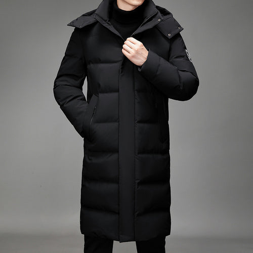 Herren Maxilanger Thermosteppmantel mit hohem Kragen und verdeckter Front Nord Taschen