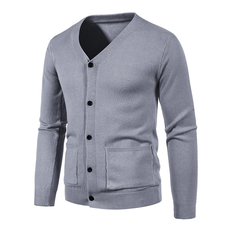 Herren Feinstrick-Cardigan mit V-Ausschnitt, Knopfleiste und aufgesetzten Taschen Nord Taschen