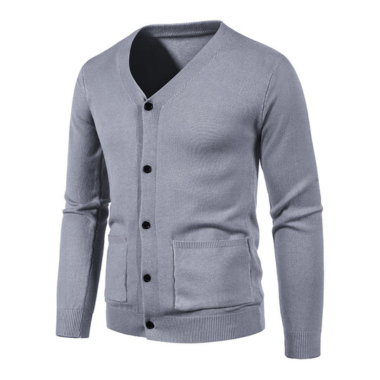 Herren Feinstrick-Cardigan mit V-Ausschnitt, Knopfleiste und aufgesetzten Taschen Nord Taschen
