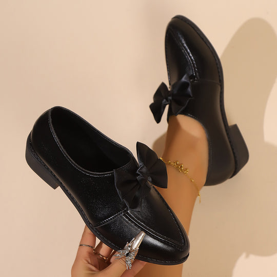 Damen Spitz zulaufende Loafer mit dekorativer Satin-Schleife und flachem Blockabsatz Nord Taschen