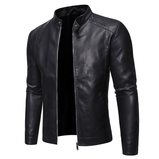 Herren Slim-Fit Lederoptik-Blouson im Racer-Minimalstil mit Druckknopf-Stehkragen Nord Taschen