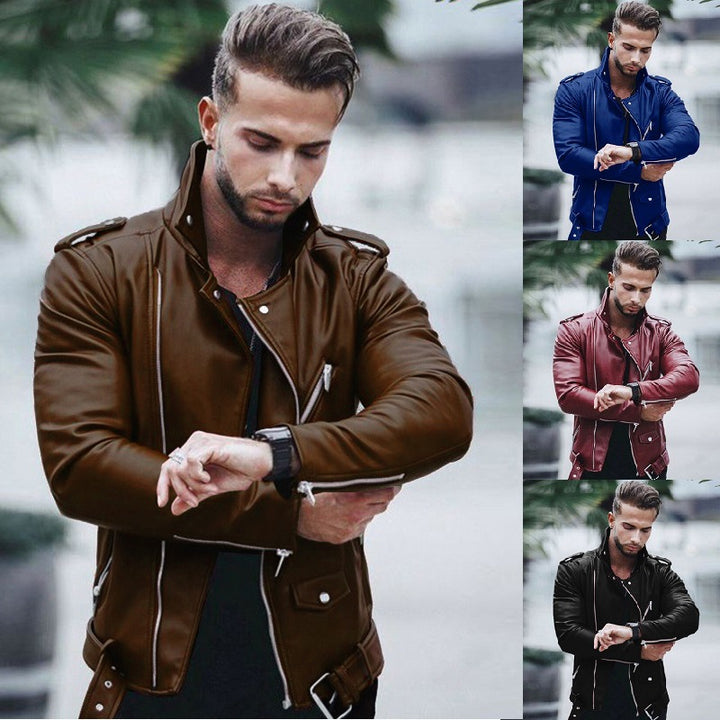 Herren stylische Bikerjacke aus Kunstleder mit asymmetrischem Reißverschluss und tailliertem Schnitt Nord Taschen