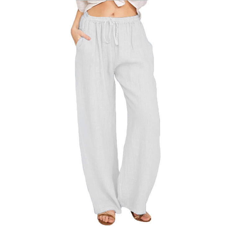 Damen Sommerliche Leinen-Palazzohose mit elastischem Bund, Seitentaschen und weitem Bein Nord Taschen