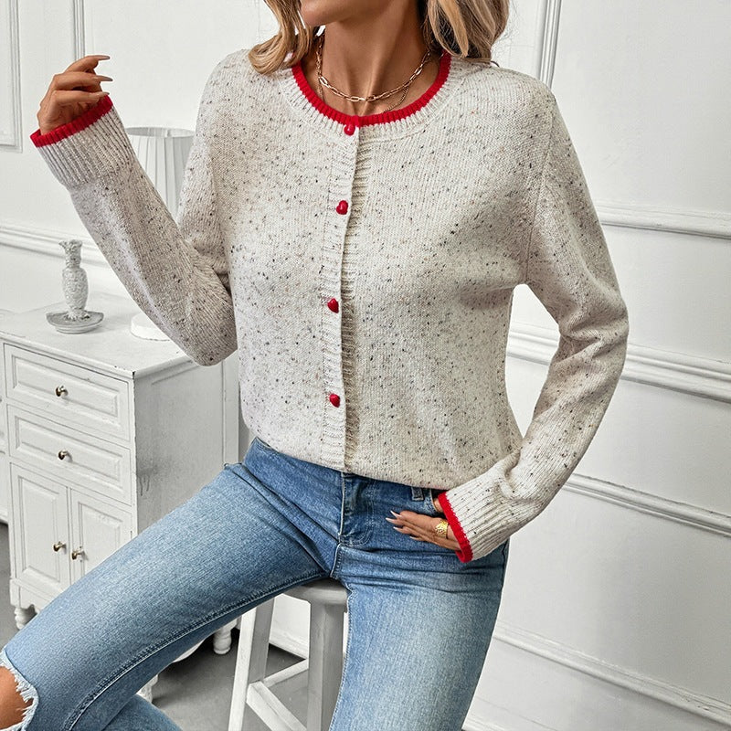 Damen Kurz geschnittener Strickcardigan mit Melange‑Noppenstruktur und Kontrastbündchen Nord Taschen