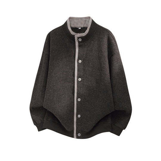 Unisex Oversize Hemdblousonjacke aus Wollmix mit Knopfleiste und kariertem Innenkragen Nord Taschen
