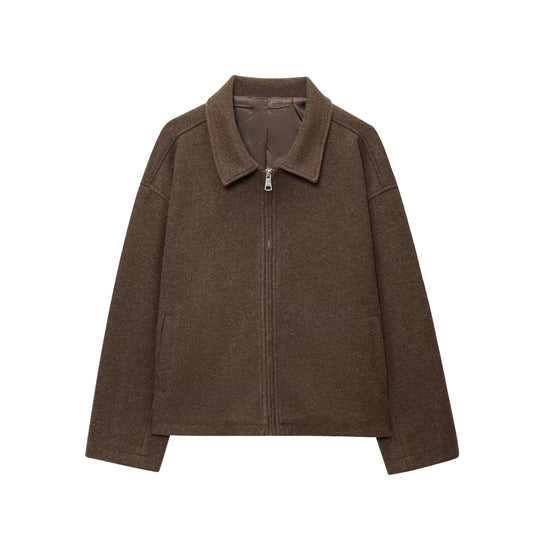 Damen Oversize Wollmix-Boxyjacke mit durchgehendem Reißverschluss und Eingrifftaschen Nord Taschen