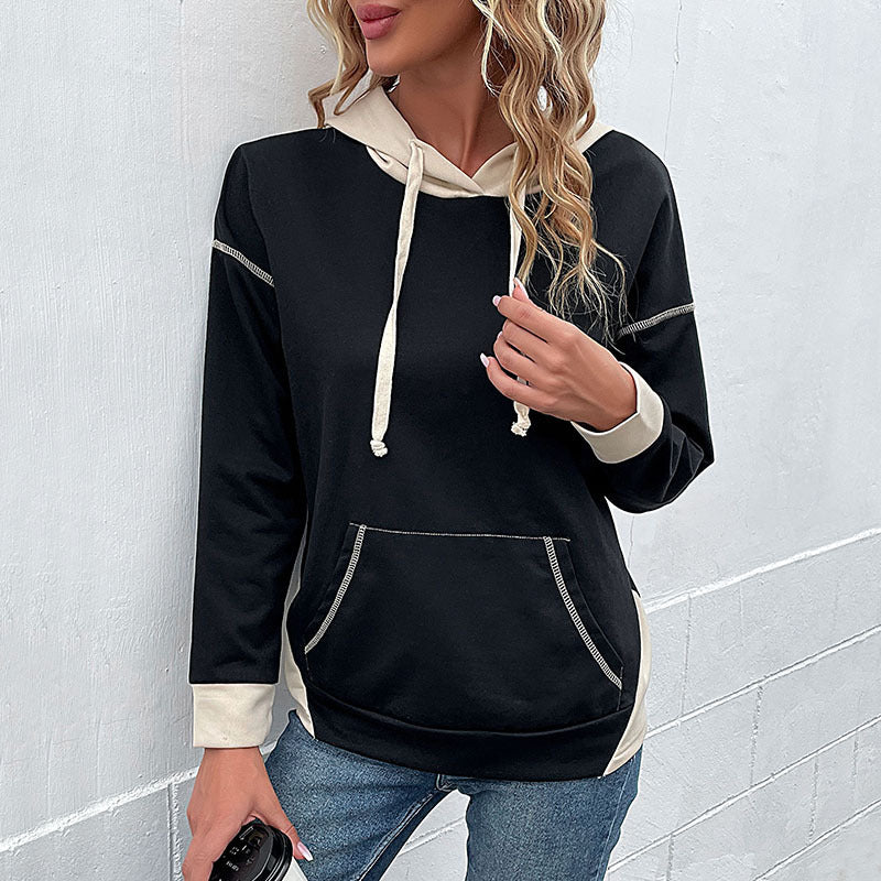 Damen Lässiger Kapuzenpullover mit kontrastierenden Ärmeln Nord Taschen
