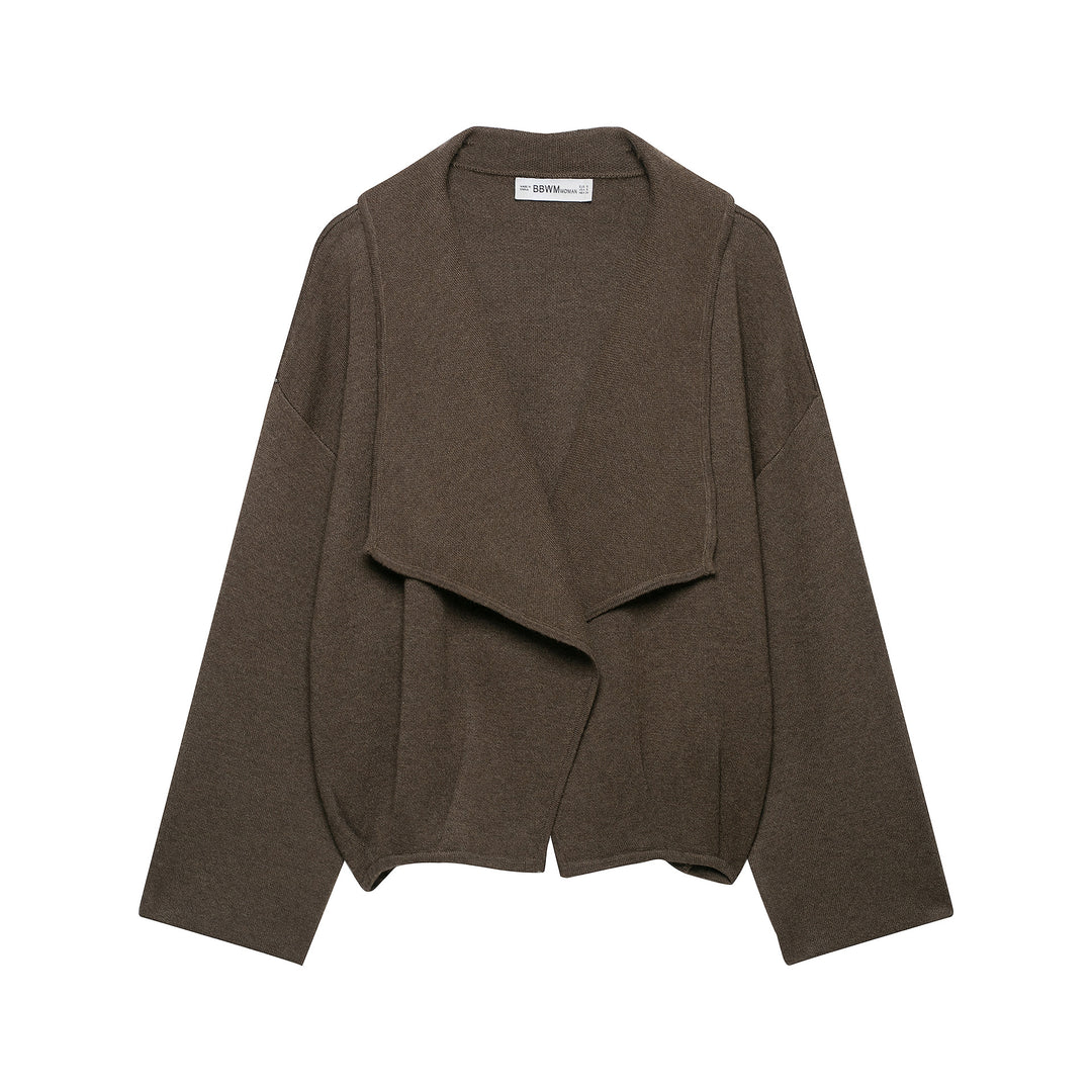 Damen Kurz geschnittener offener Wollmix-Cardigan mit großem Schalkragen und kastiger Cropped‑Silhouette Nord Taschen