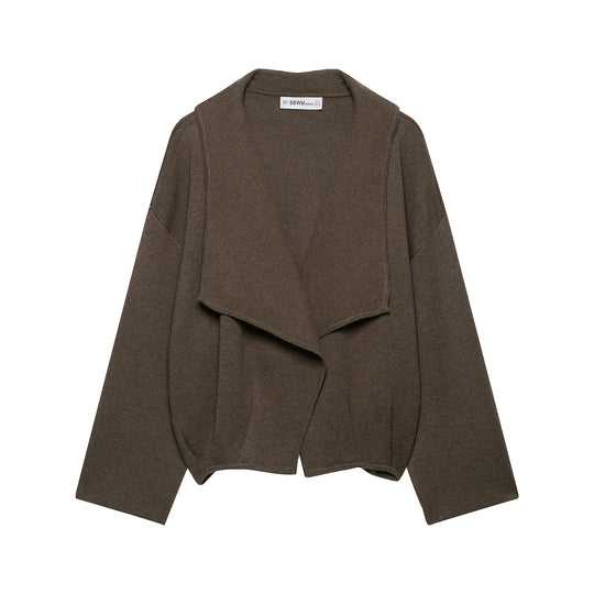 Damen Kurz geschnittener offener Wollmix-Cardigan mit großem Schalkragen und kastiger Cropped‑Silhouette Nord Taschen