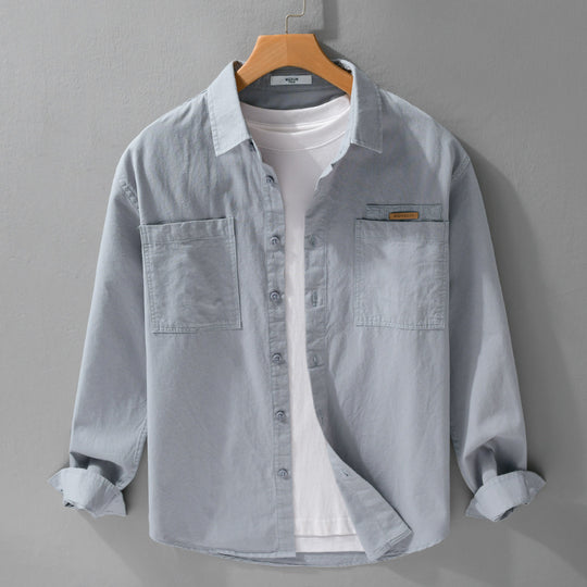 Herren Leichtes Baumwoll‑Twill Overshirt mit Kentkragen, doppelten aufgesetzten Brusttaschen und Relaxed-Fit Nord Taschen