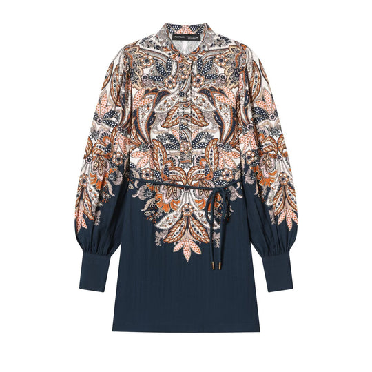 Damen Boho-Tunika‑Midikleid mit Paisley‑Print, Ballonärmeln und Tunnelzug Nord Taschen