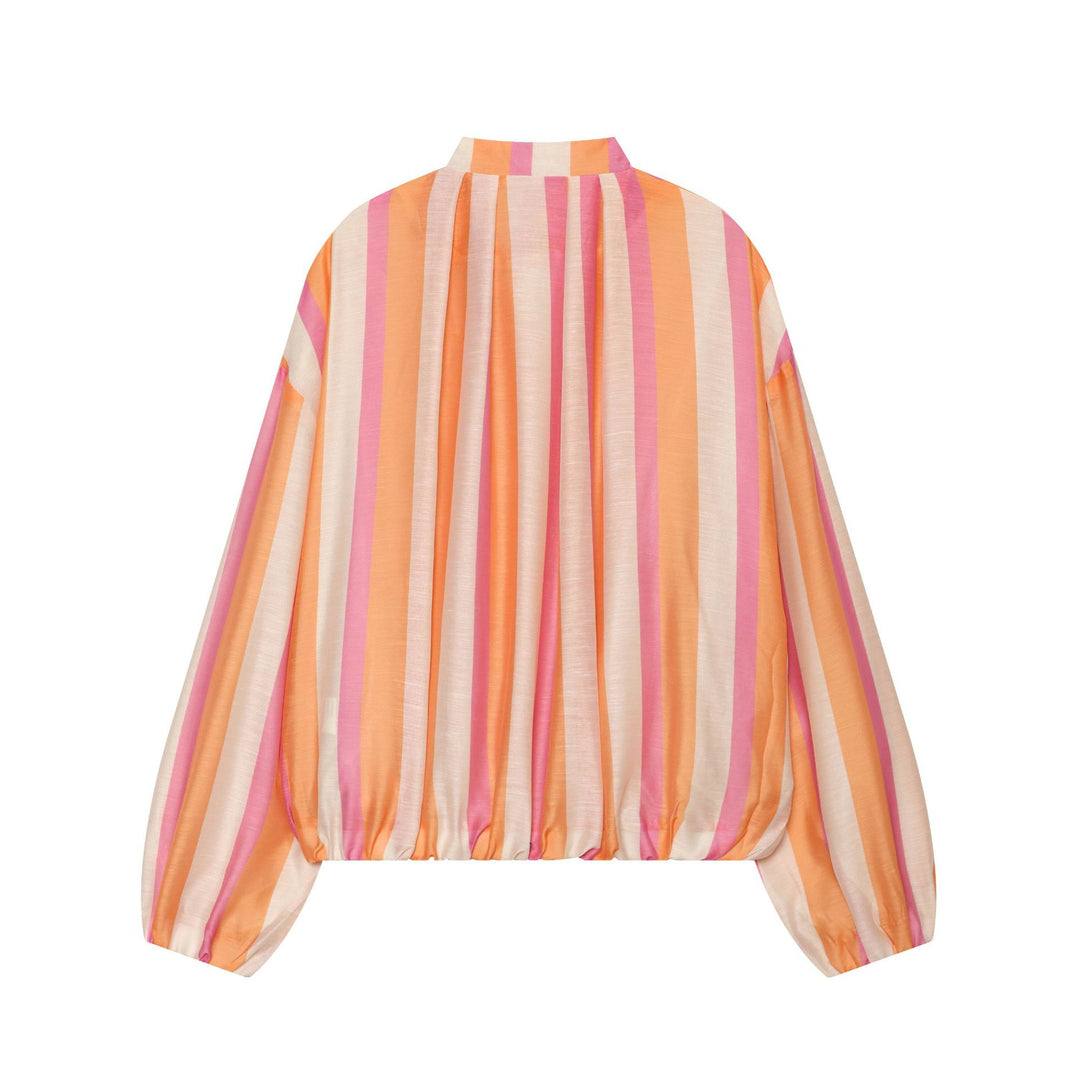 Damen Gestreifte Cropped‑Bomberjacke mit Stehkragen, Ballonärmeln und Gummibund Nord Taschen