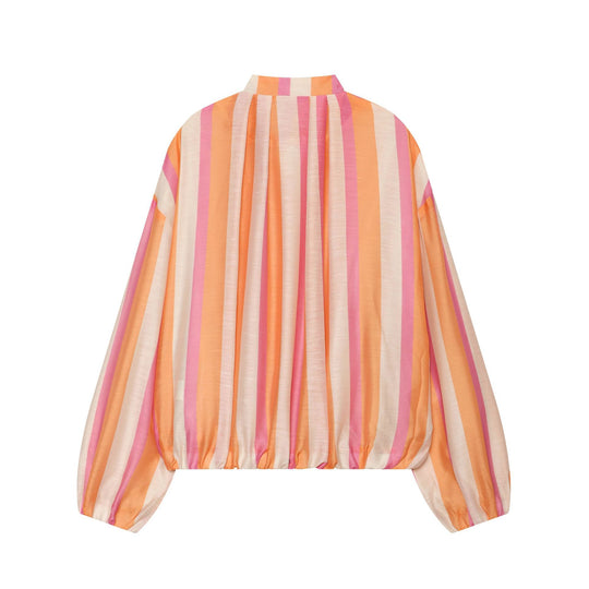 Damen Gestreifte Cropped‑Bomberjacke mit Stehkragen, Ballonärmeln und Gummibund Nord Taschen