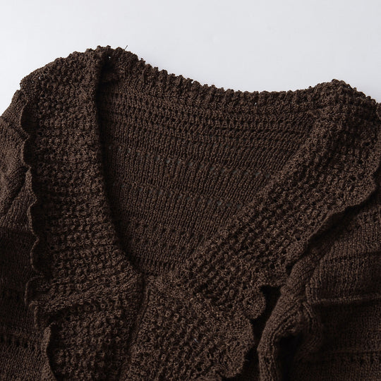 Damen Langer gehäkelter Cardigan mit geschwungenem Schalkragen Nord Taschen