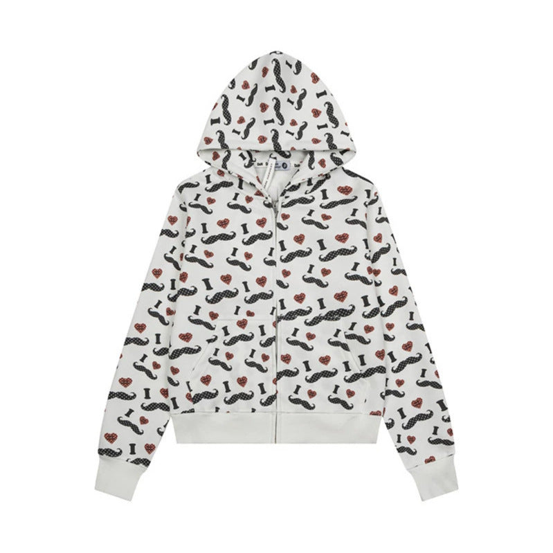 Damen Kurze Kapuzen‑Sweatjacke im Grafik-Print mit Rippbündchen und Kängurutaschen Nord Taschen