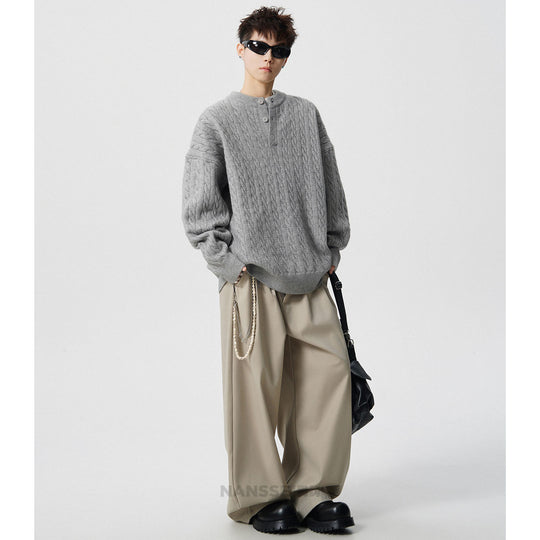Herren Grobstrickpullover mit Knopfleiste Nord Taschen