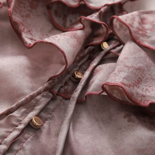 Damen Chiffonbluse mit Rüschenkragen, Volantärmeln und dekorativer Schnürung Nord Taschen