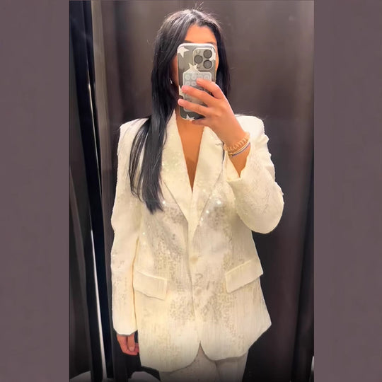 Damen weite Paillettenhose mit hohem Bund und fließendem Bein Nord Taschen