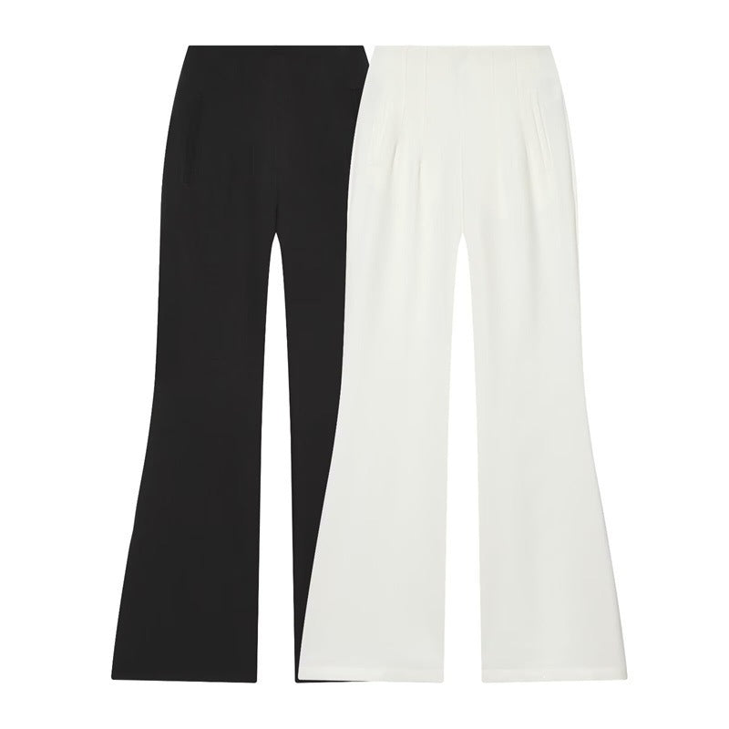 Damen Hochtaillierte weite Stoffhose mit geradem Bein und verdecktem Bund Nord Taschen