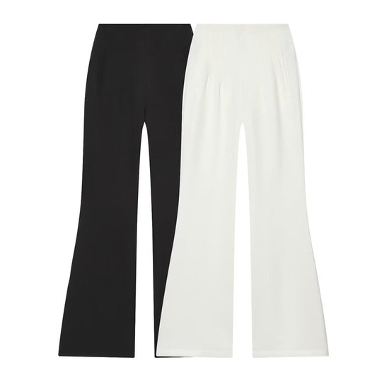 Damen Hochtaillierte weite Stoffhose mit geradem Bein und verdecktem Bund Nord Taschen