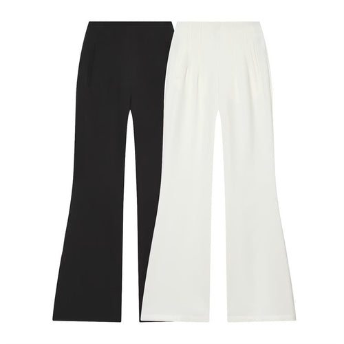 Damen Hochtaillierte weite Stoffhose mit geradem Bein und verdecktem Bund Nord Taschen
