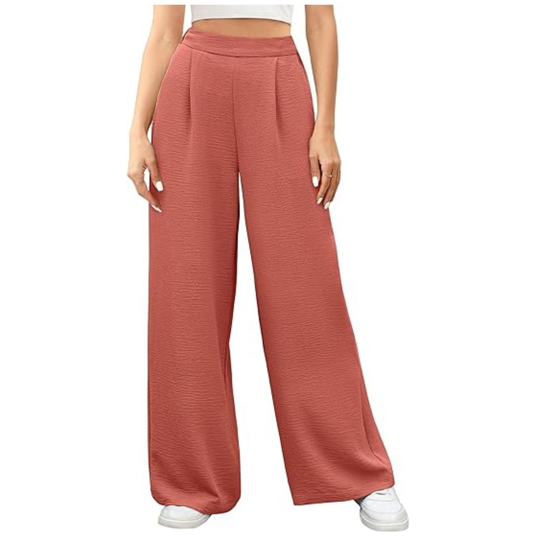 Damen hochtaillierte weite Palazzo-Hose mit Strukturstoff Nord Taschen