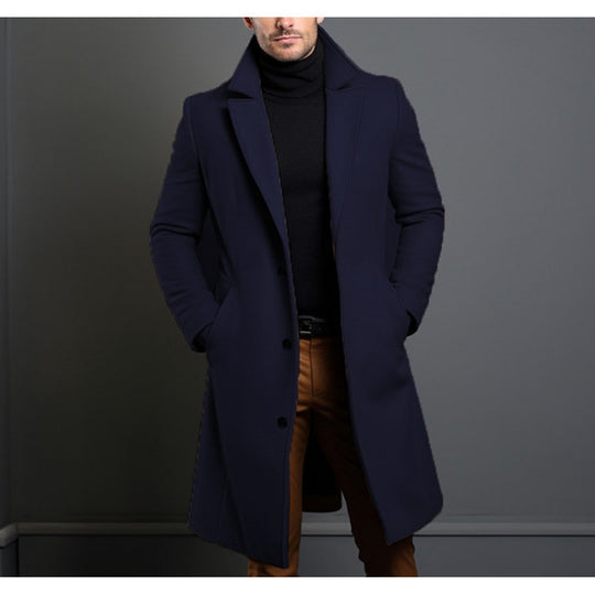 Herren Eleganter einreihiger Langmantel aus Wollmix mit schmaler Silhouette und Reverskragen Nord Taschen