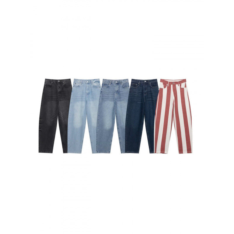 Damen Hochtaillierte weite Streifenjeans im Retro‑Look Nord Taschen
