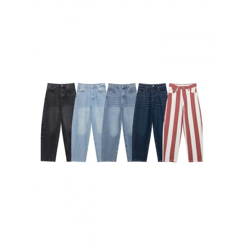 Damen Hochtaillierte weite Streifenjeans im Retro‑Look Nord Taschen