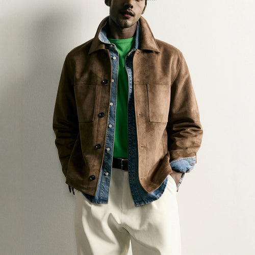 Herren Boxy-Overshirt aus Velourslederimitat mit aufgesetzten Pattentaschen Nord Taschen