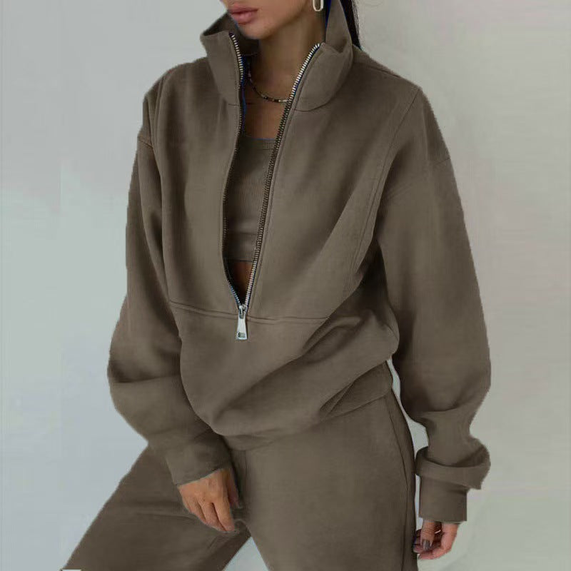 Damen Oversized Halbzip-Sweatshirt mit Stehkragen und passender High-Waist-Jogginghose Nord Taschen