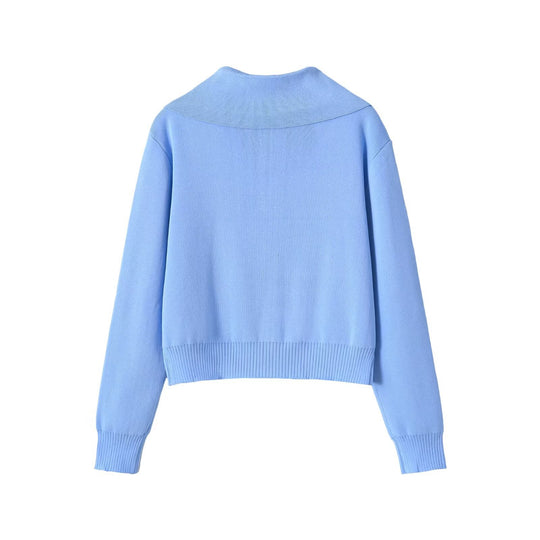 Damen Kurzgeschnittene Strickjacke mit breitem Reverskragen und Reißverschluss Nord Taschen