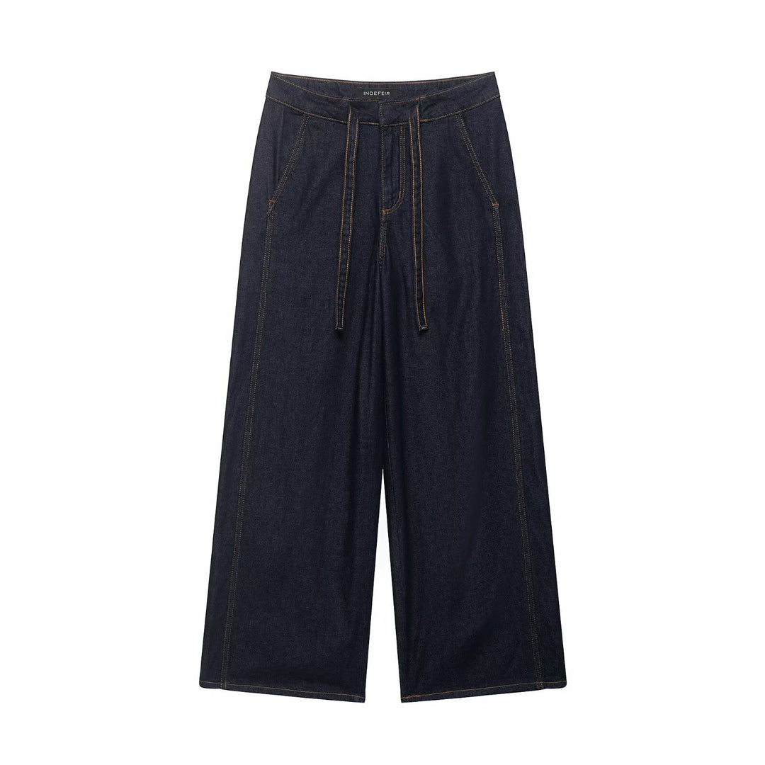 Damen Denim-Zweiteiler mit Cropped-Workerjacke und weiter High‑Waist-Hose Nord Taschen