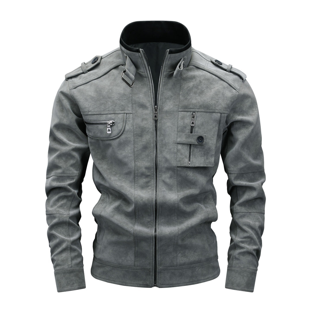 Herren Utility-Fliegerjacke in Wildlederoptik mit Stehkragen, Epauletten und Mehrfach-Taschen Nord Taschen