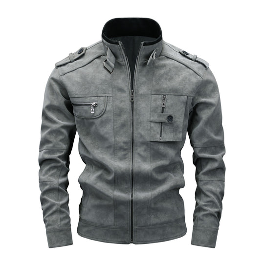 Herren Utility-Fliegerjacke in Wildlederoptik mit Stehkragen, Epauletten und Mehrfach-Taschen Nord Taschen