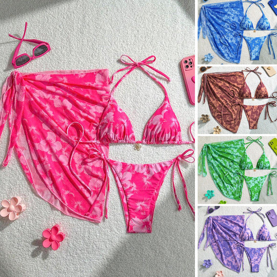 Damen Triangel-Bikini-Set mit verstellbaren Trägern und Wickeltuch
