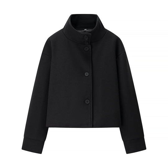 Damen 100+ kurz geschnittene Wollmix‑Boxyjacke mit Stehkragen und verdeckter Knopfleiste Nord Taschen