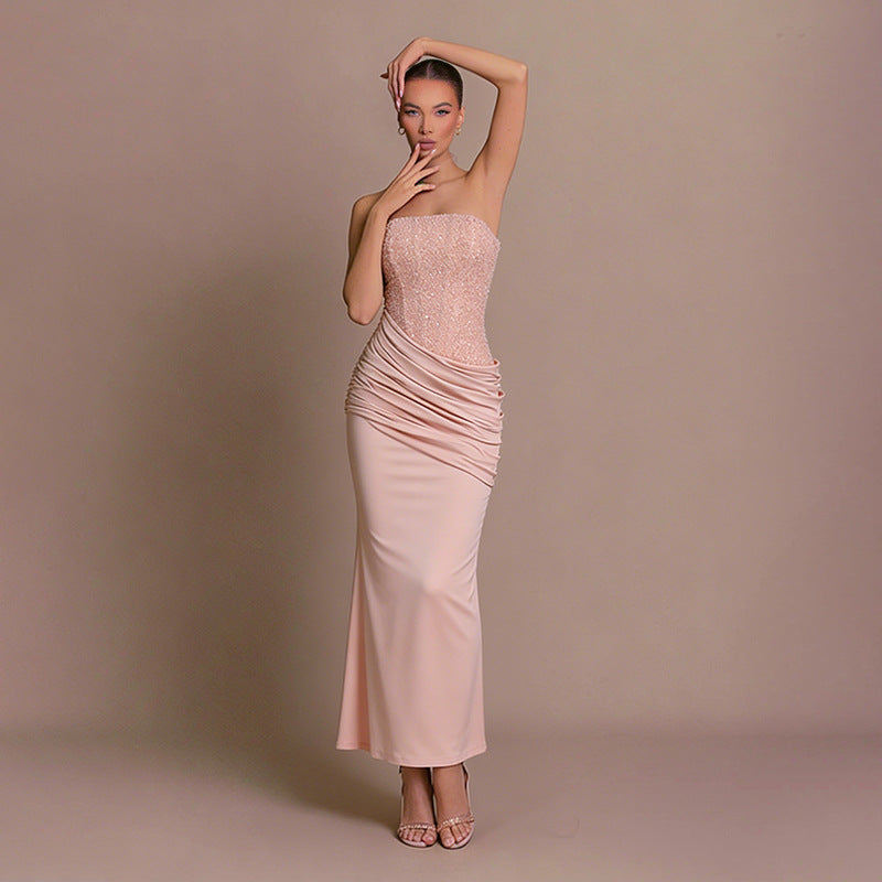 Damen Elegantes langes Abendkleid mit figurschmeichelndem Rüschendesign und schimmernden Pailletten Nord Taschen
