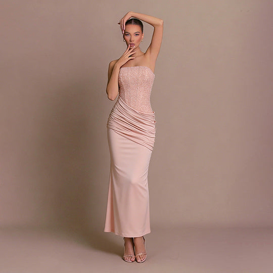 Damen Elegantes langes Abendkleid mit figurschmeichelndem Rüschendesign und schimmernden Pailletten Nord Taschen