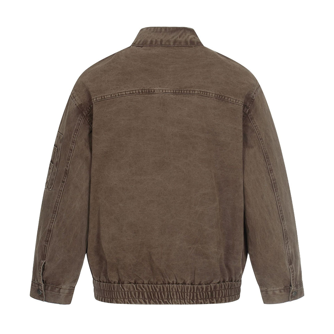 Herren kurz geschnittene Vintage‑Wasch Bomberjacke im Boxy‑Cut mit Stehkragen und Ärmel‑Reißverschluss Nord Taschen