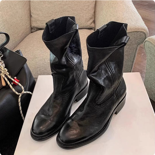 Damen lässige Cowboystiefel aus echtem Glattleder mit weichem, geschlitztem Schaft Nord Taschen