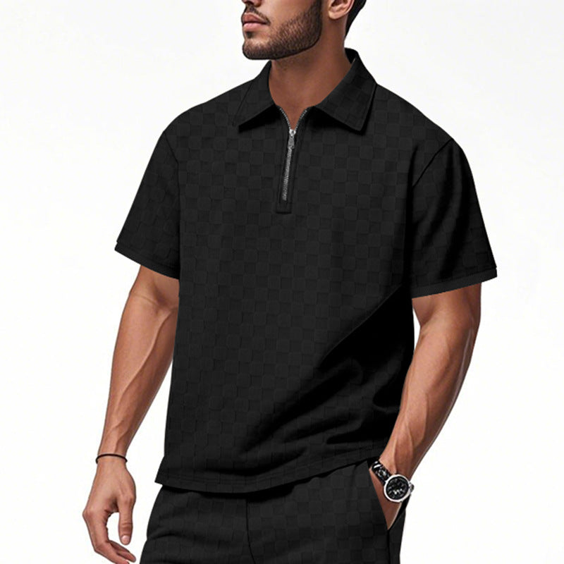 Herren nan kurzes Halbzip-Poloshirt aus strukturierter Waffelpiqué mit Hemdkragen und figurbetonter Passform Nord Taschen