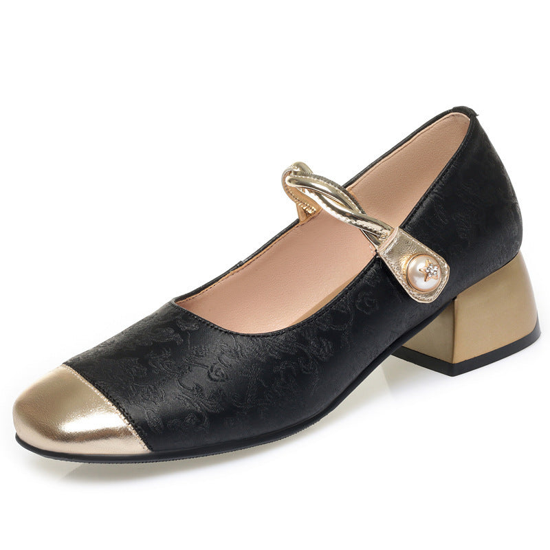 Damen Elegante Mary Jane Ballerinas mit modischem Riemchen und Blockabsatz