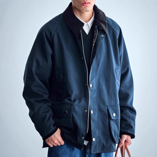 Herren Utility-Fieldjacke aus gewachstem Baumwollmix mit Cordkragen Nord Taschen