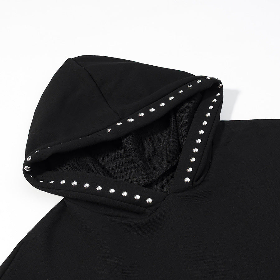 Damen Oversize-Kapuzenpullover mit Nietenbesatz und geripptem Saum Nord Taschen