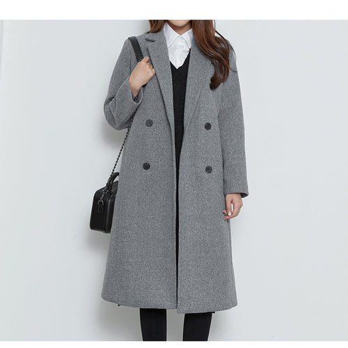 Damen Lang geschnittener Wollmix-Mantel im minimalistischen Doppelreiher mit tiefem Revers Nord Taschen