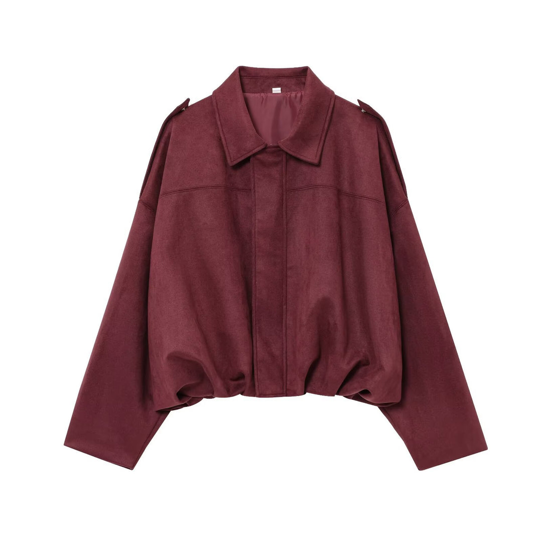 Damen Gekürzte Wildlederoptik-Blousonjacke mit Taillen-Smock und Schulterpatten Nord Taschen