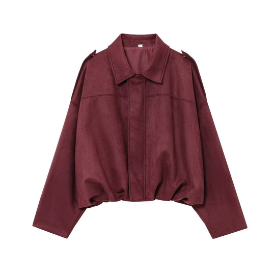 Damen Gekürzte Wildlederoptik-Blousonjacke mit Taillen-Smock und Schulterpatten Nord Taschen